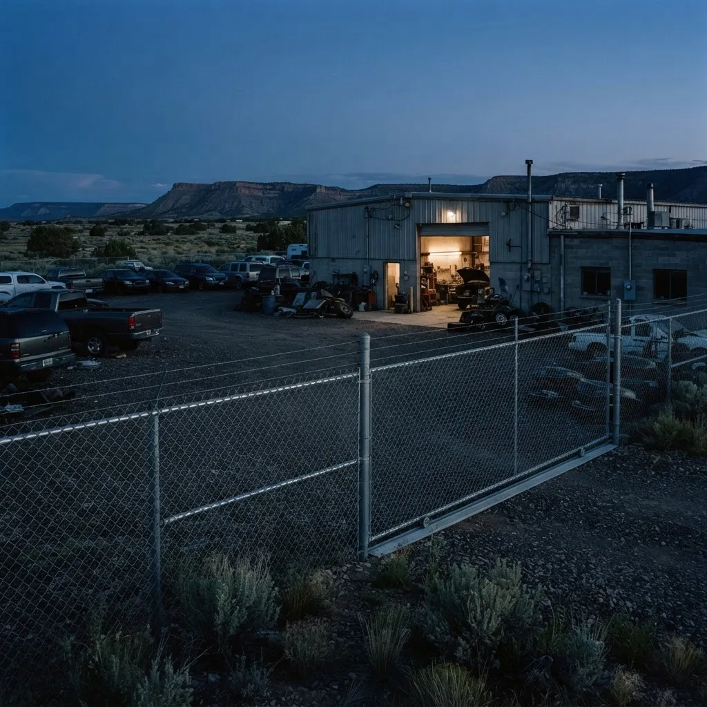 The fully fenced yard at Legacy Collision Center