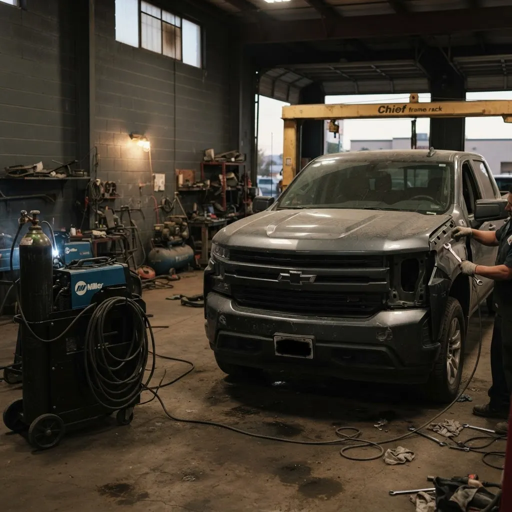 Collision repair bay at Legacy Collision Center in Farmington, NM