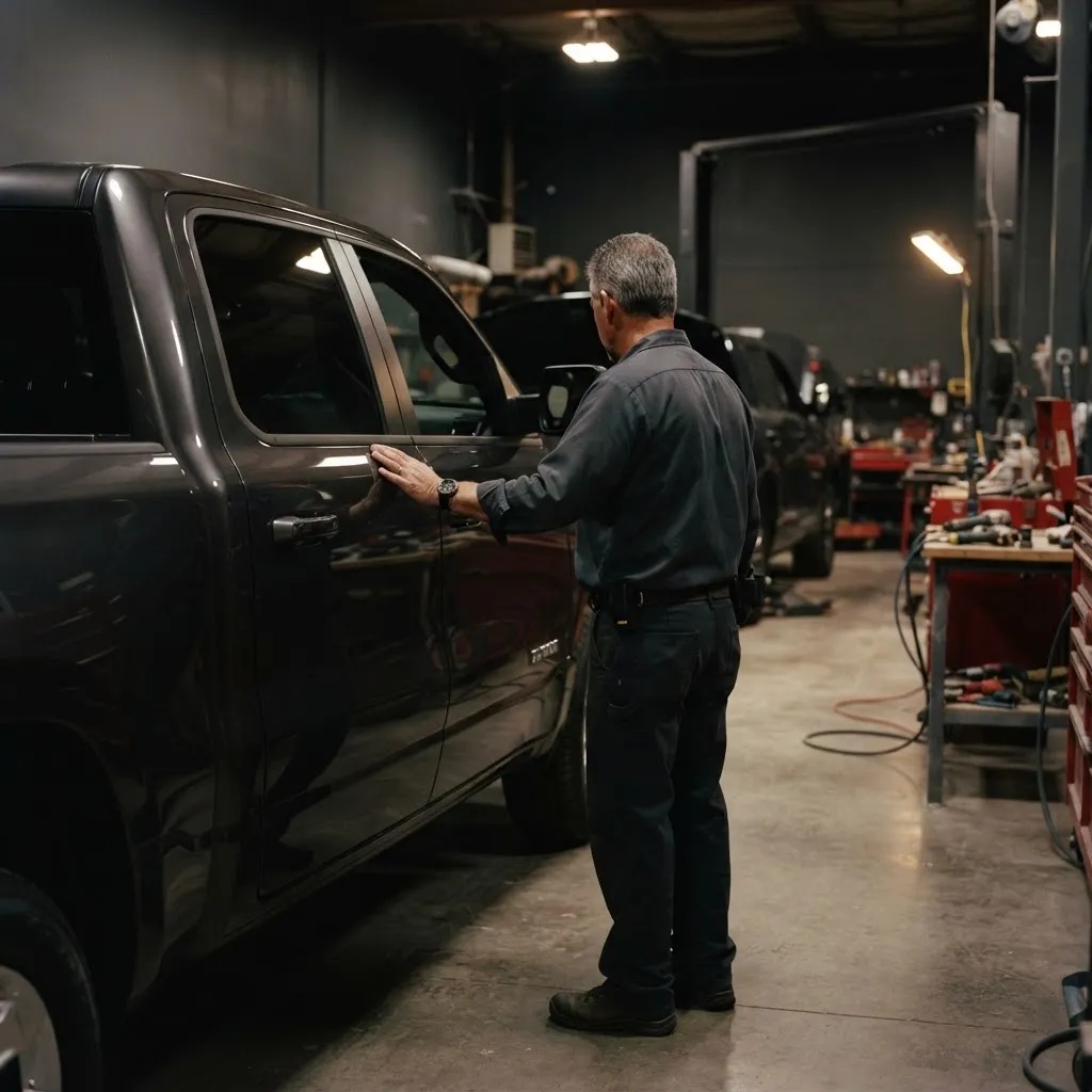 Technician with a finished repair at Legacy Collision Center